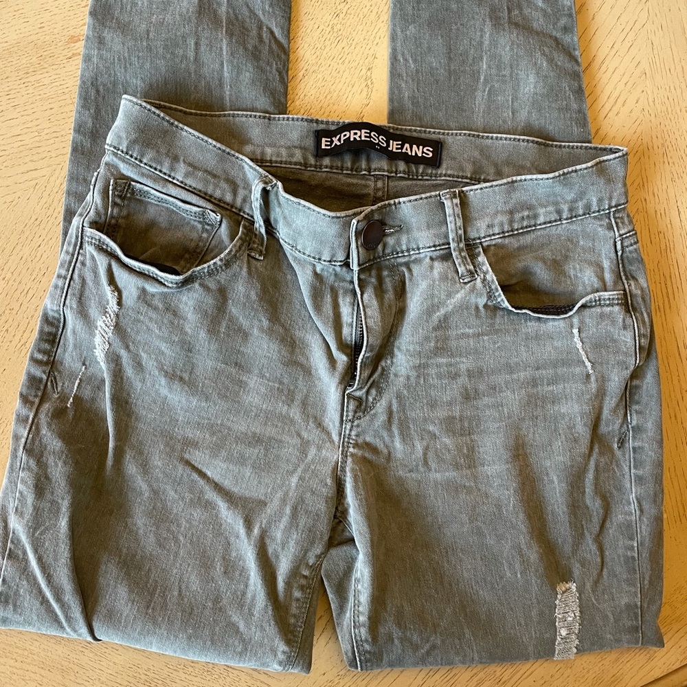 Express olive green skinny jeans